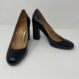 Coach Ophelia Box Calf Black Leather Stack Heel Pumps Round Toe Shoes Size 7